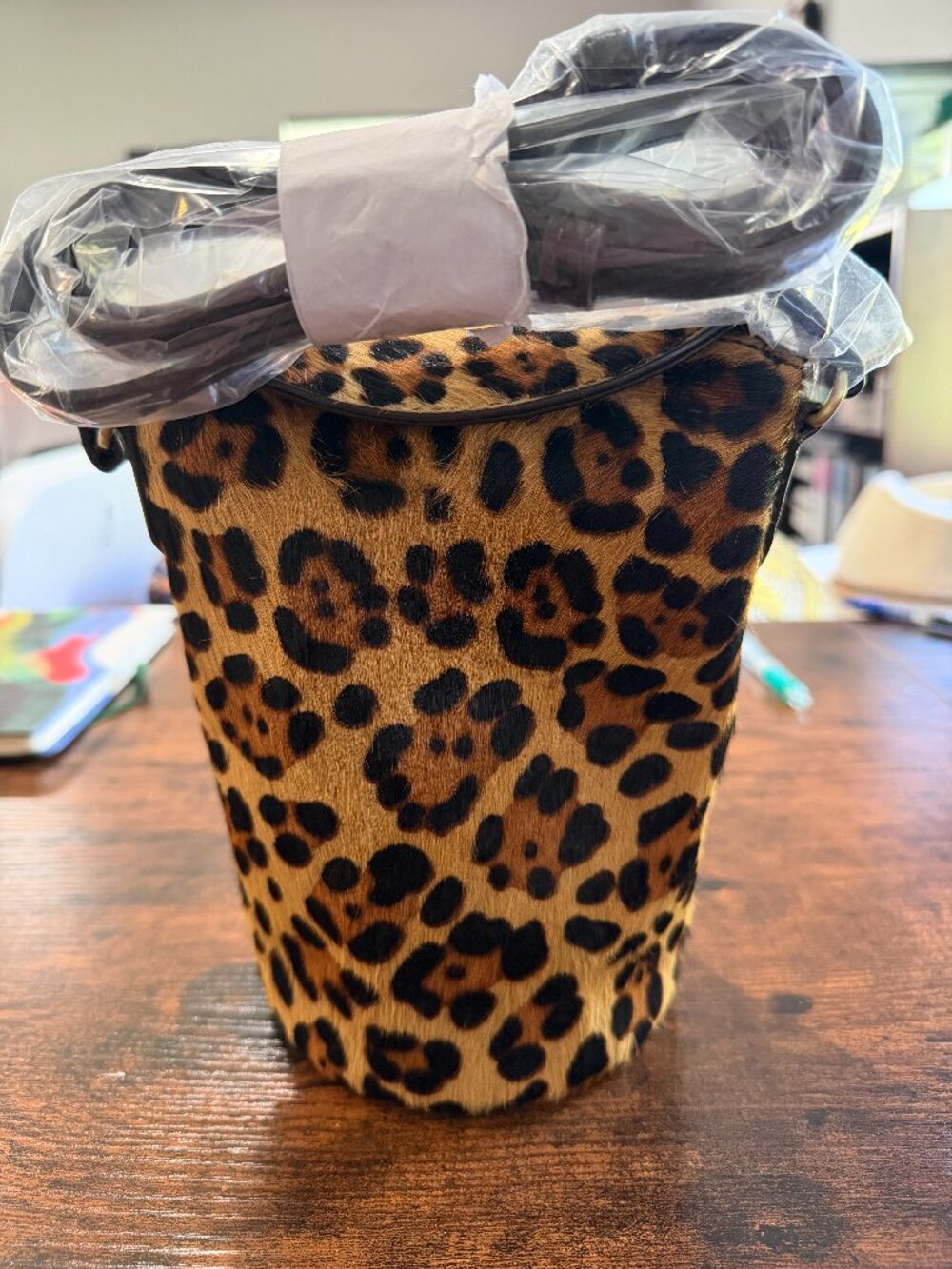 J. Jill Genuine Leather Cheetah Print Crossbody Bucket Bag NWOT